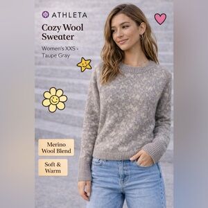 Athleta Hawthorn Textured Crew Sweater XXS Gray Wool Blend Cozy Pullover